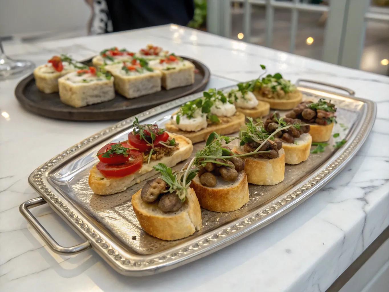 Elegantly arranged canapés on a serving tray